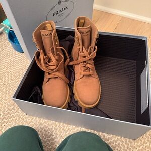 Prada Tan Lace-Up Ankle Boots